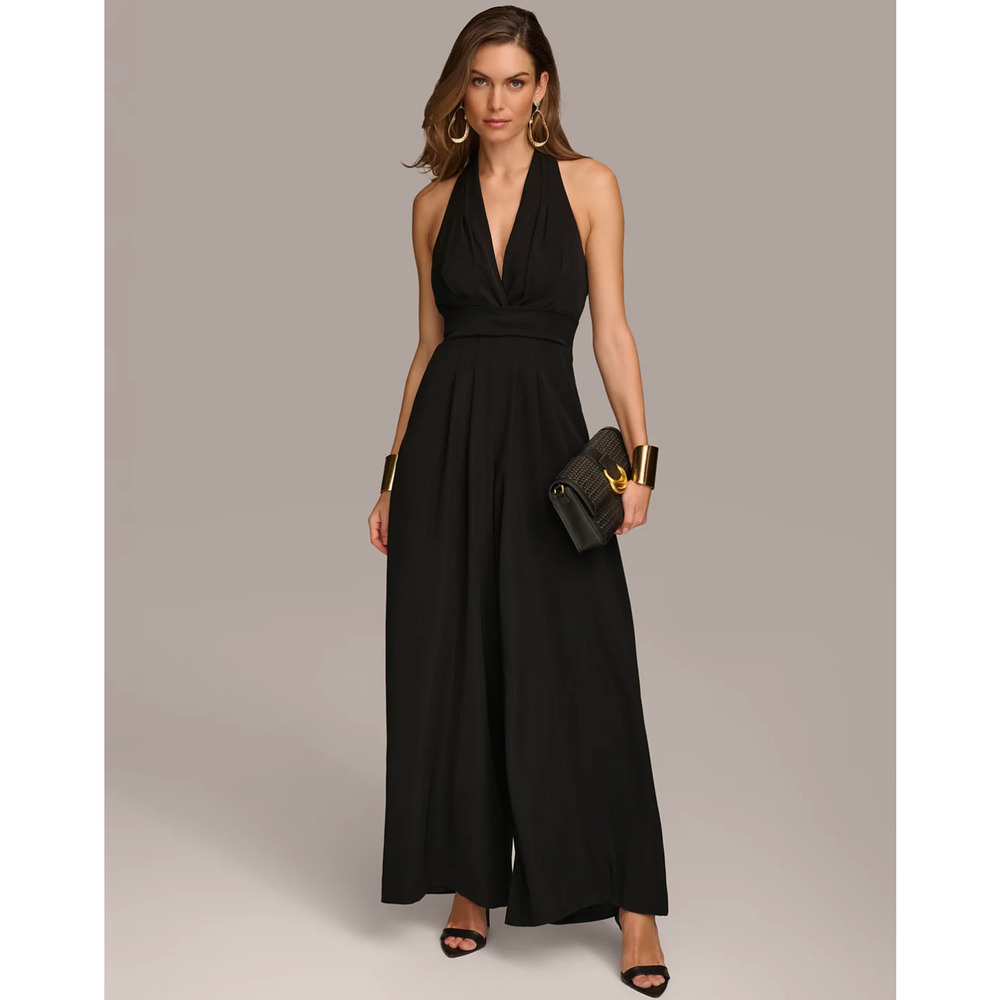 Donna Karan Black Halter-Waist Wide-Leg Jumpsuit